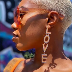 Multicolor drop LOVE earrings. Beautiful in the sun!